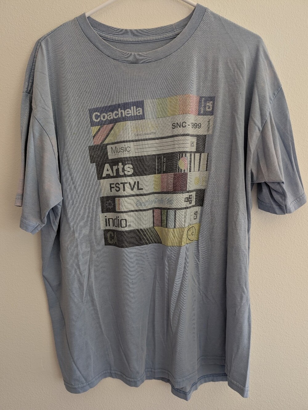 Coachella Official Merch VHS Graphic Tee Vintage Wash Slate Blue XL Festival